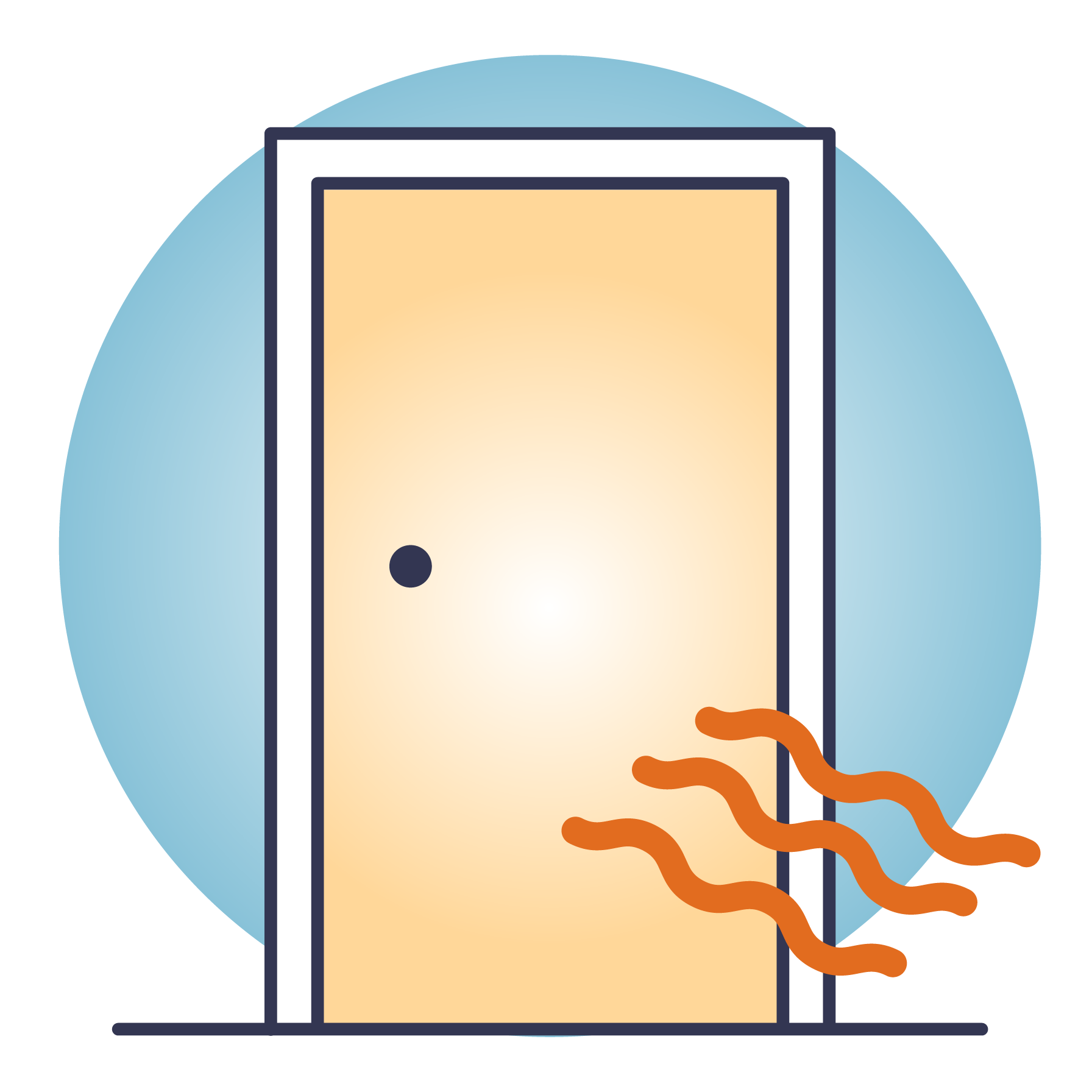 Graphic of heat being stopped by a closed door (demonstrating to not heat unsued rooms)